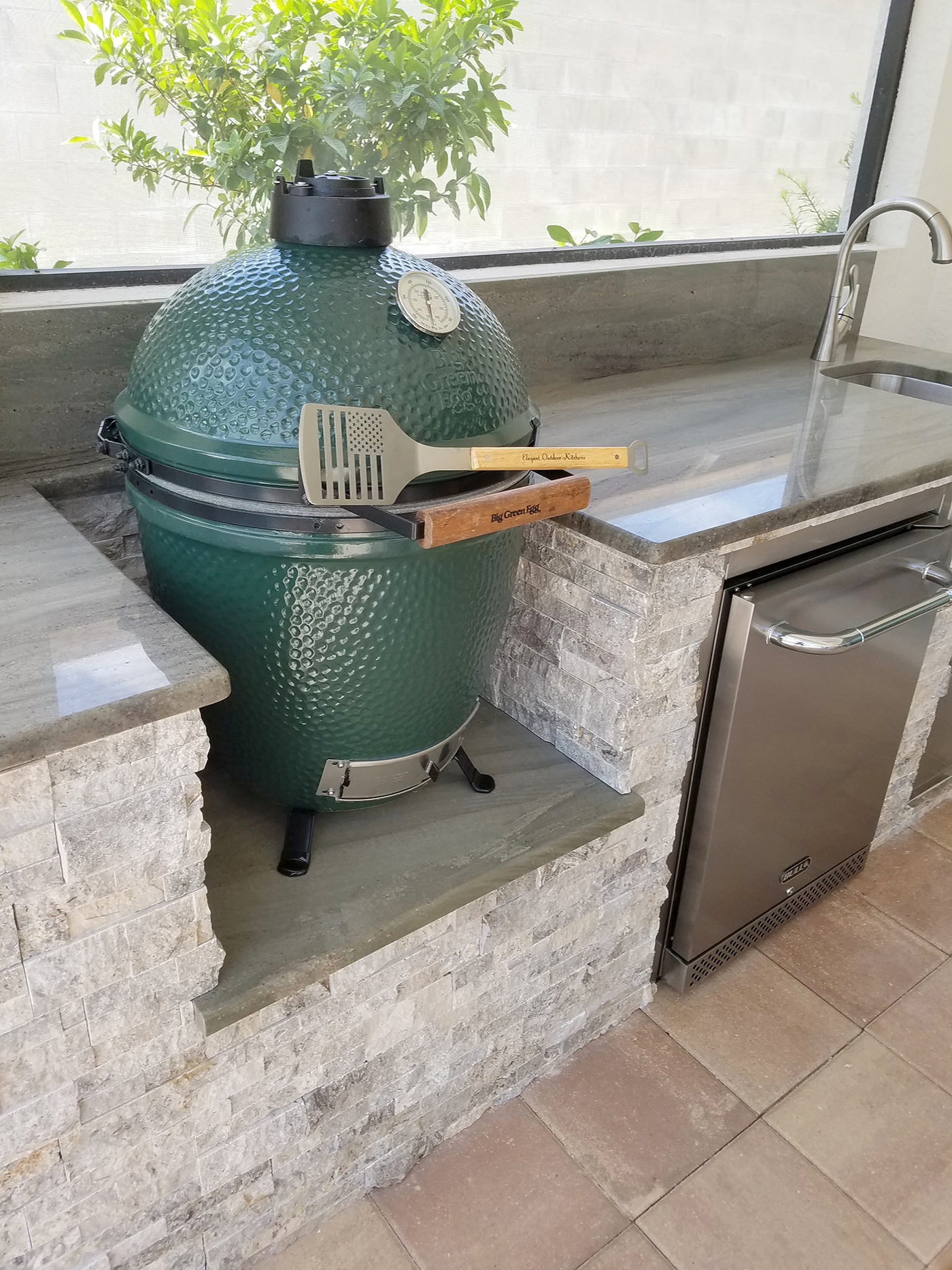 Custom Outdoor Kitchen With Built in Big Green Egg Grill   Elegant ...
